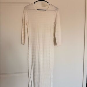 3/4 Sleeve Midi Knit White Dress